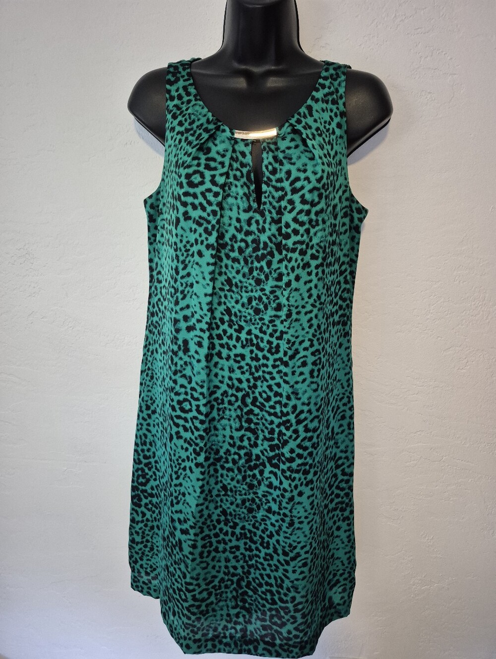 Sleeveless Green Leopard Shift Dress Medium